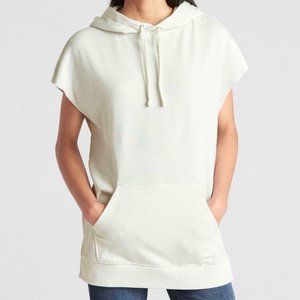 NEW! GAP Cut-Off Sleeve Pullover Hoodie Tunic Color Stone - M